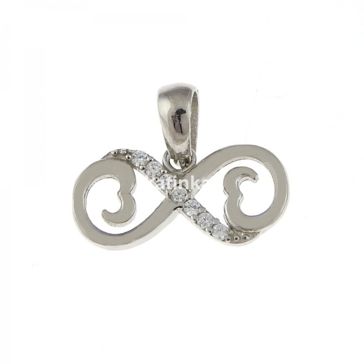 Infinity pendant with hearts and crystals, rhodium-plated 925 silver