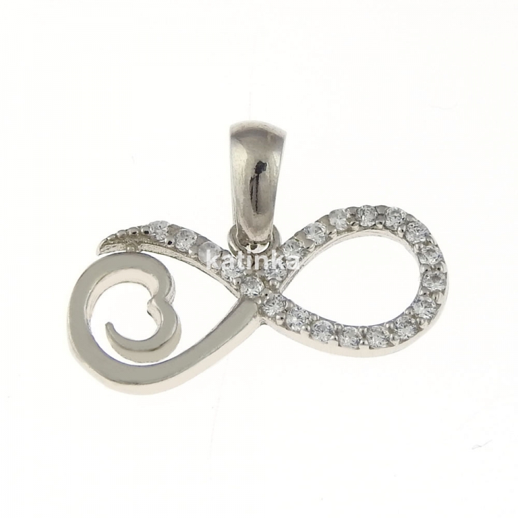 Infinity pendant with heart and crystals, rhodium-plated 925 silver