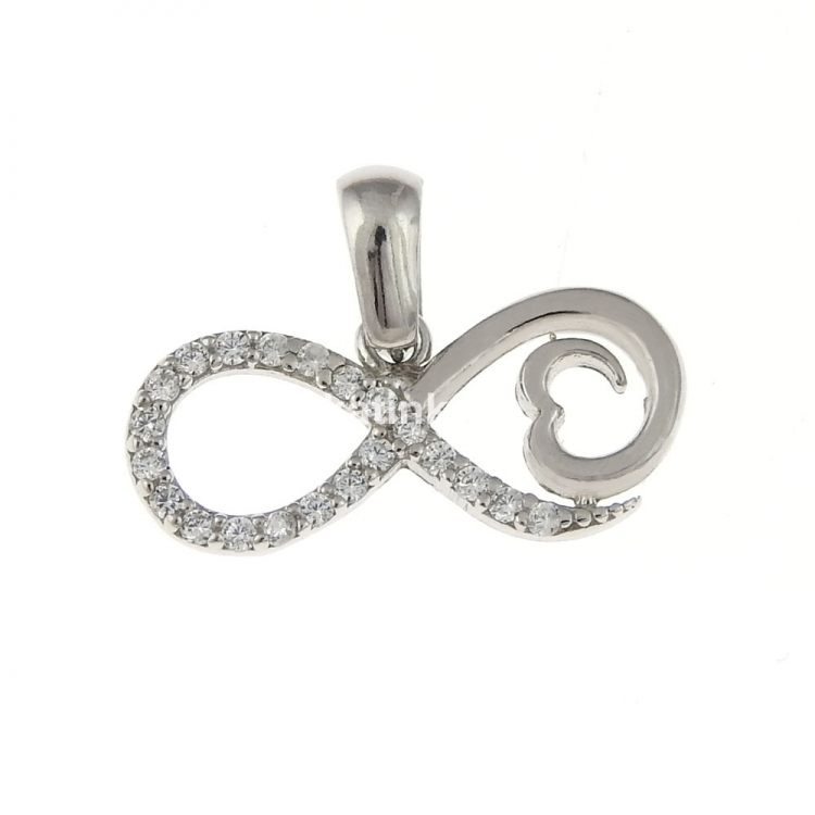 Infinity pendant with heart and crystals, rhodium-plated 925 silver