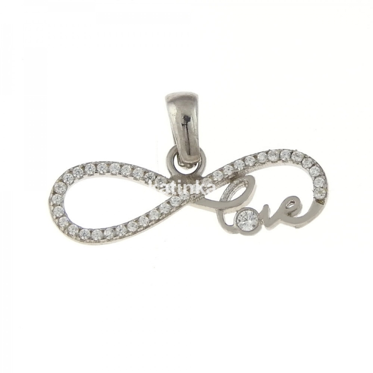 Love infinity pendant with crystals, rhodium-plated 925 silver