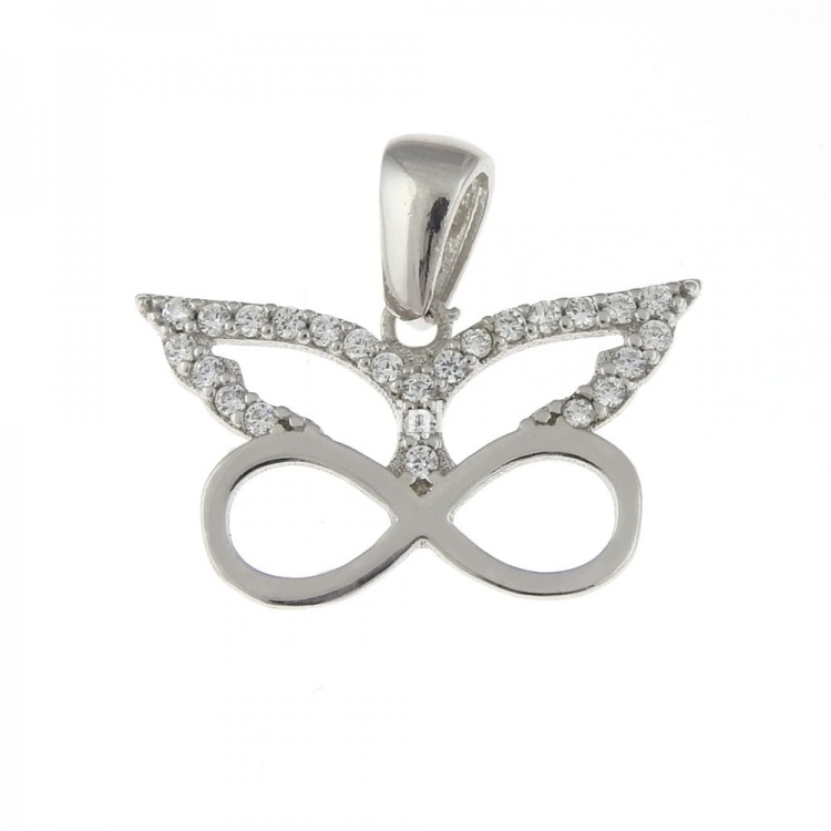 Infinity butterfly pendant with crystals, rhodium-plated 925 silver