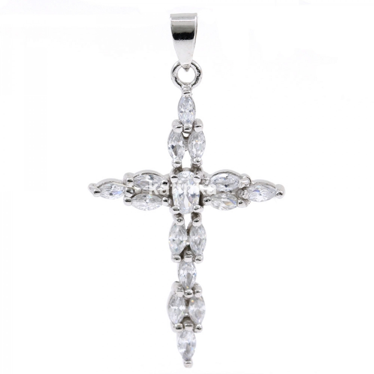 Cross pendant with crystals, silver 925 rhodium-plated