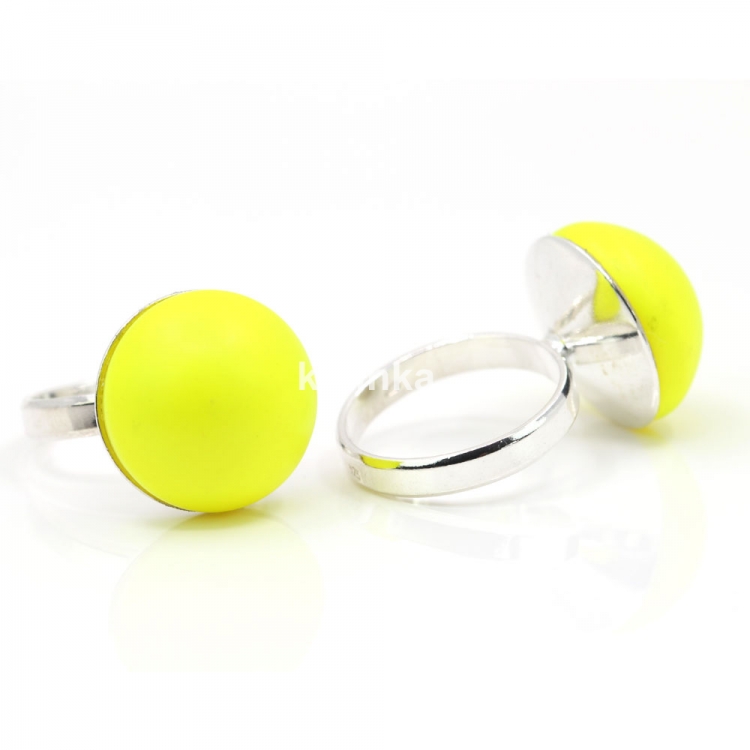 Inel (51) argint 925 rodiat cu perla Swarovski Neon Yellow, 16mm