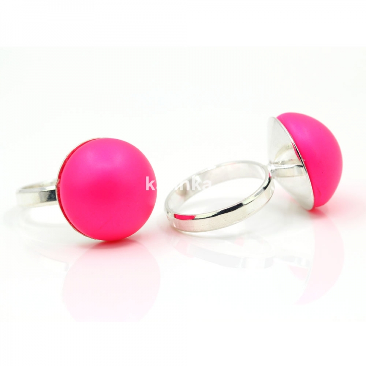 Inel (51) argint 925 rodiat cu perla Swarovski Neon Pink, 16mm