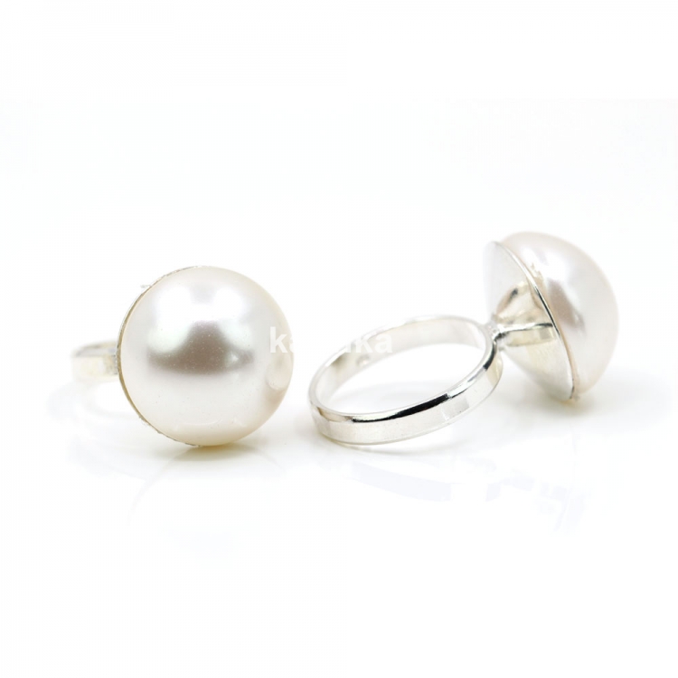 Inel (51) argint 925 rodiat cu perla Swarovski Alb  - White, 16mm