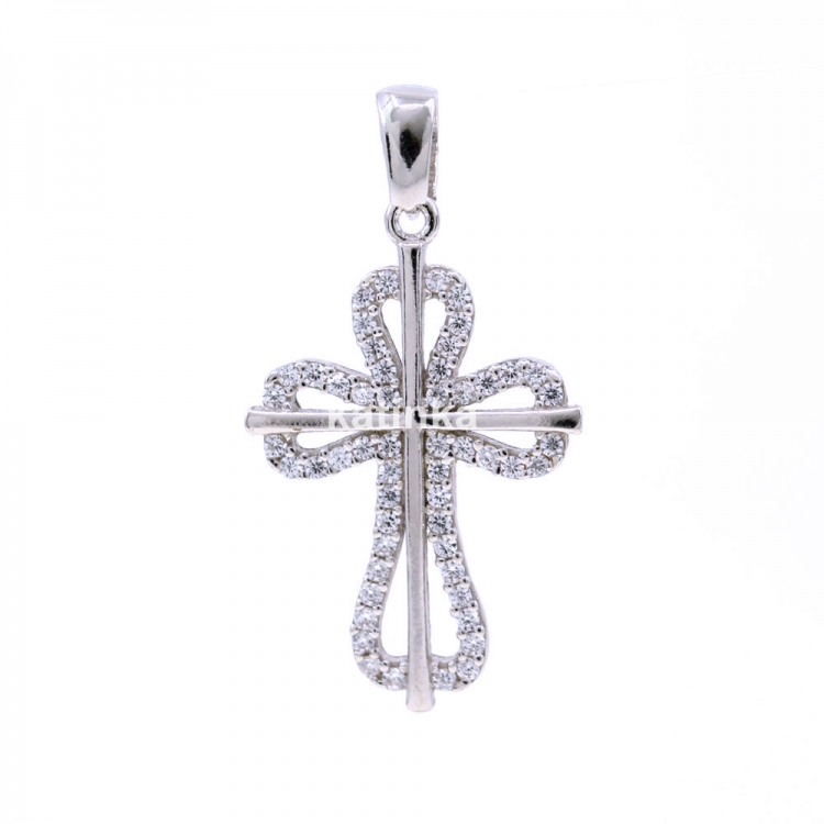 Cross pendant with crystals, 925 rhodium-plated silver, 24.5mm