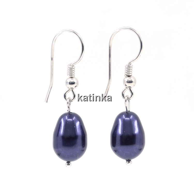 Cercei cu perle picatura Swarovski Dark Purple 5821, argint 925 rodiat