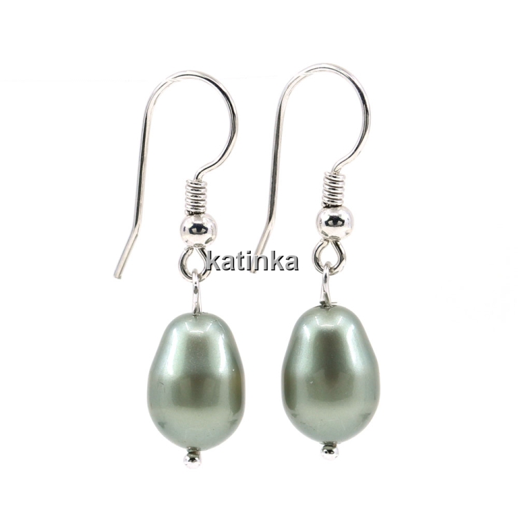 Cercei cu perle picatura Swarovski Powder Green 5821, argint 925 rodiat