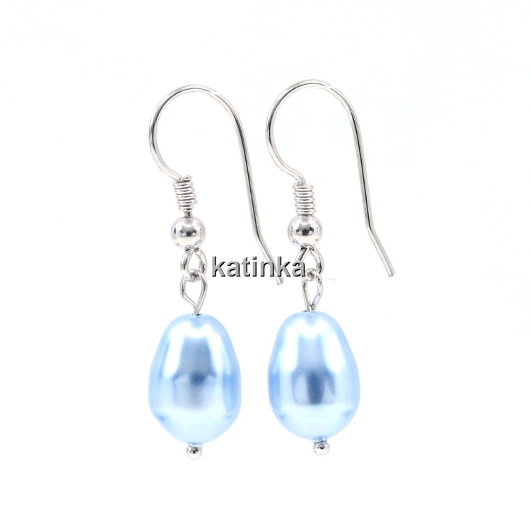 Cercei cu perle picatura Swarovski Light Blue 5821, argint 925 rodiat