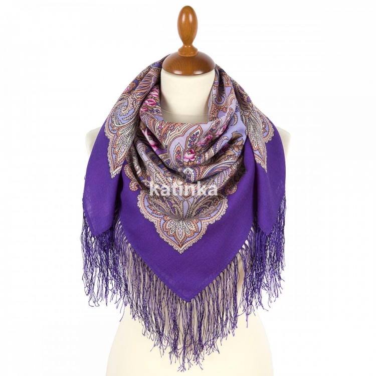 Premium scarf At the dark blue sea, wool, mauve - 89x89cm