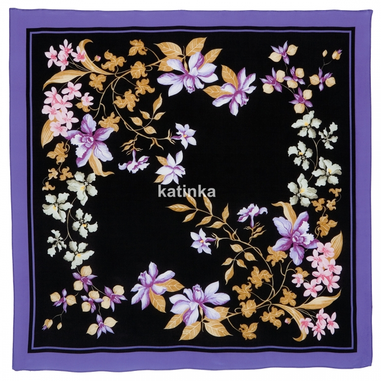 Premium scarf Gardenia, crepe de chine silk - 89x89cm