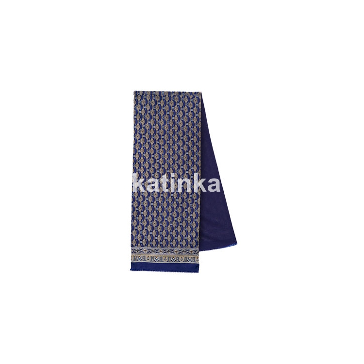 Premium scarf Boss, wool and silk, intense blue - 140x27cm