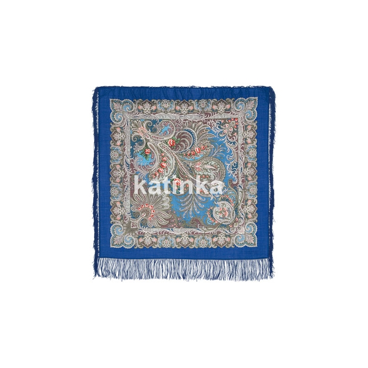 Esarfa premium At the dark blue sea din lana, albastru, 89x89cm