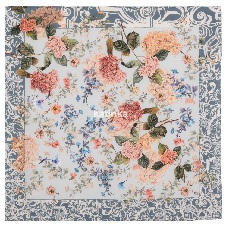 Premium scarf Hortensia, crepe de chine silk - 89x89cm