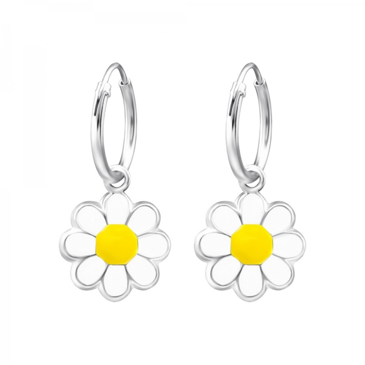Cercei pentru copii, floare margareta, argint 925, 10mm