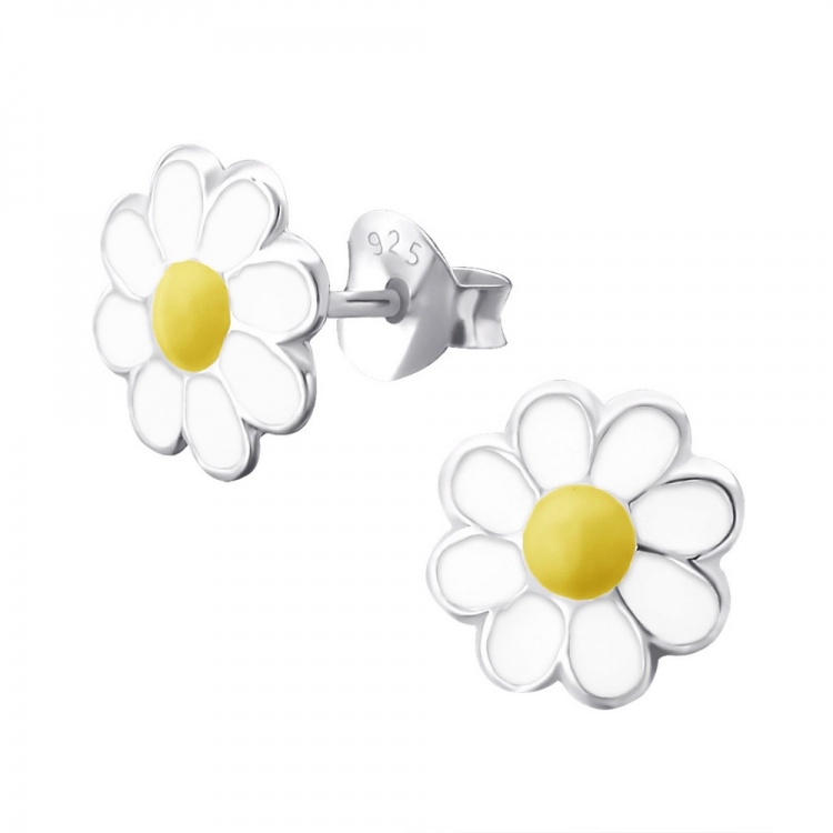 Daisy flower earrings, 925 silver, 8.5mm