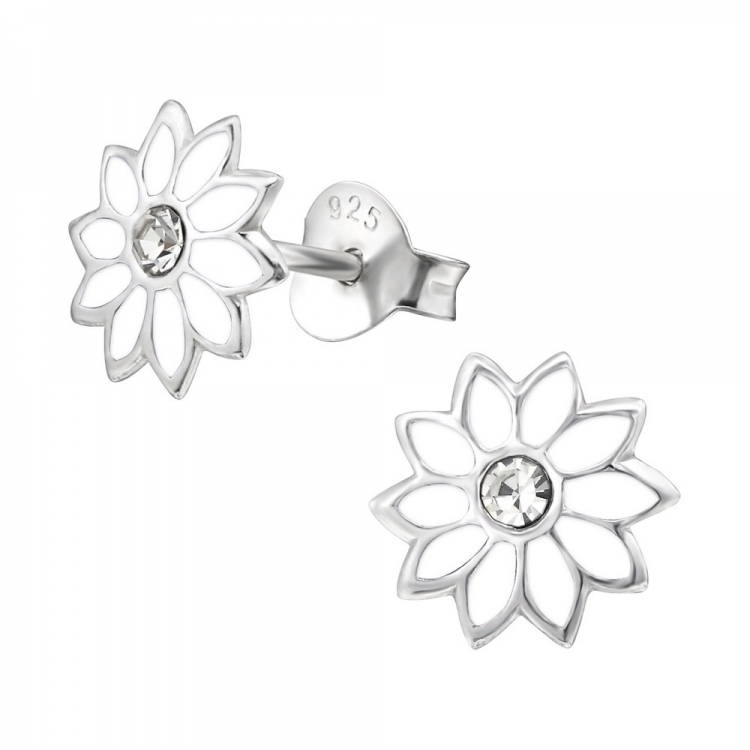 Cercei pentru copii, floare cu cristal, argint 925, 8mm