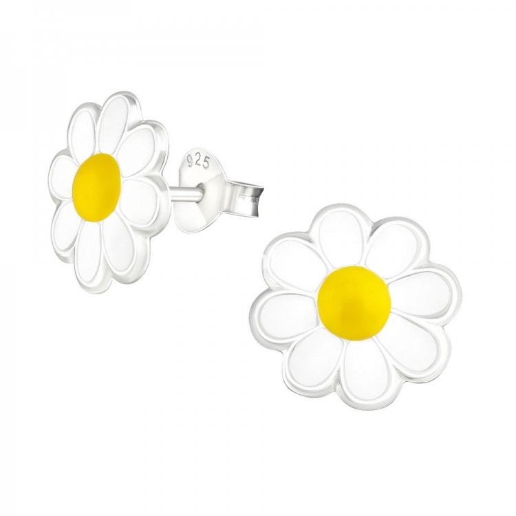 Cercei pentru copii, floare margareta, argint 925, 10mm