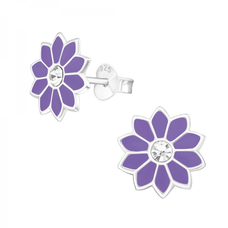 Cercei pentru copii, floare cu cristal, argint 925, 11mm