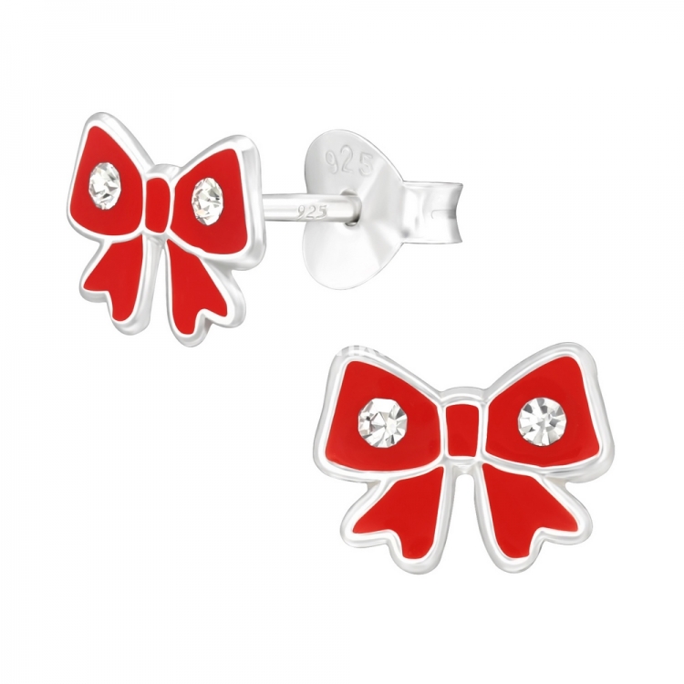 Cercei pentru copii fundita cu cristale, argint 925, 8x6mm