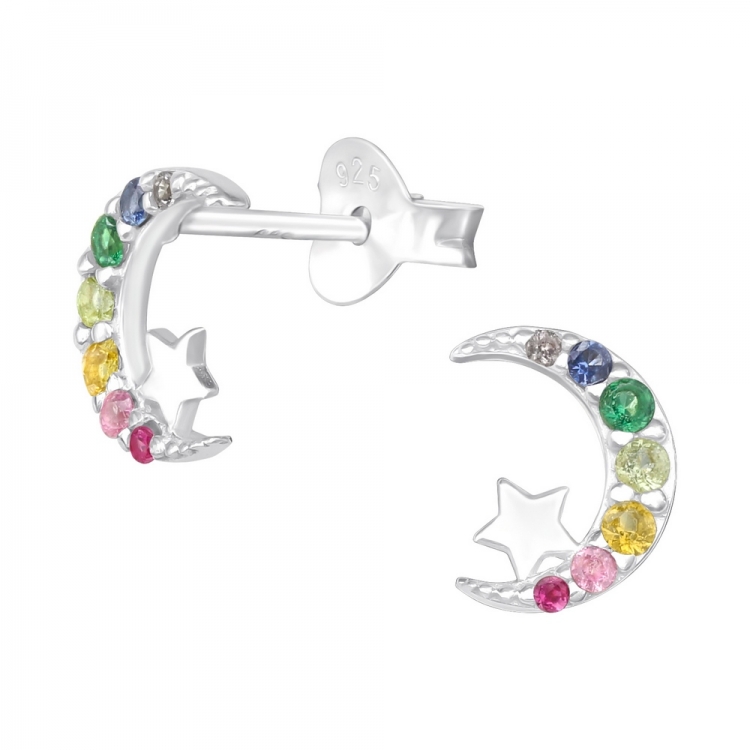 Cercei pentru copii luna cu steluta, argint 925, 6x8mm