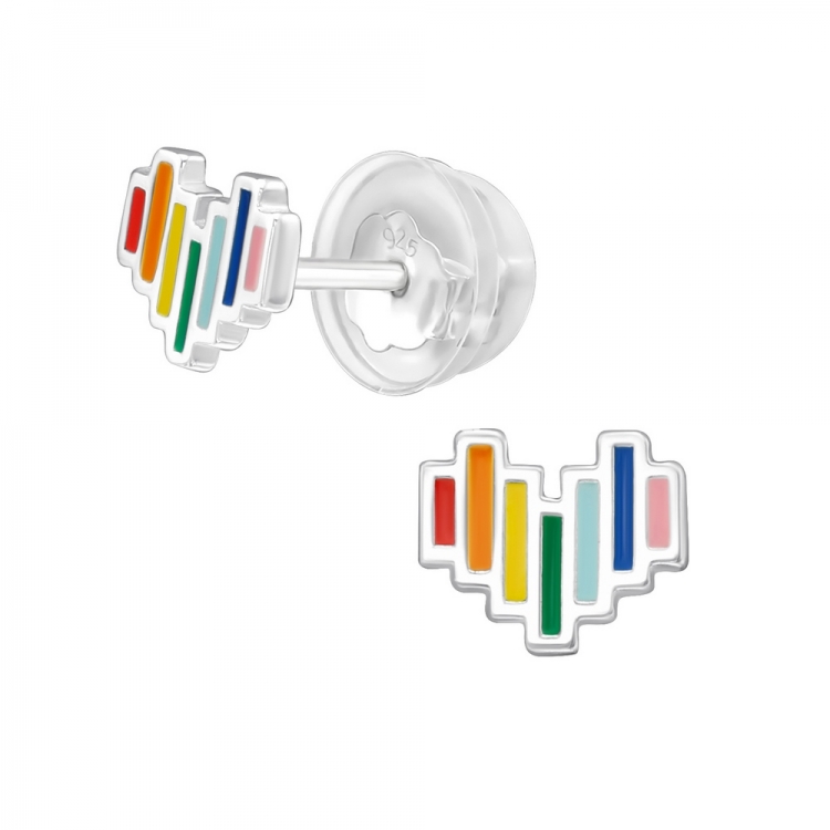 Rainbow heart earrings, 925 silver, 6x5mm