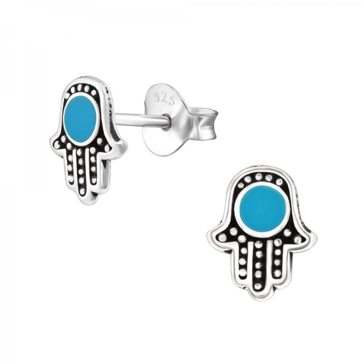 Cercei pentru copii Hamsa - Mana lui Fatima, argint 925, 6x8mm