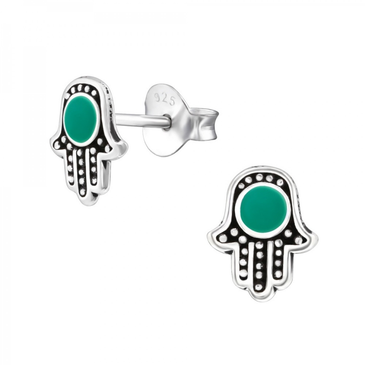 Hamsa - Fatima hand earrings, 925 silver, 6x8mm