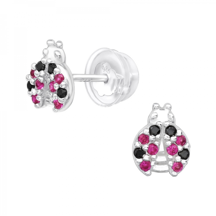 Ladybug earrings, 925 silver, 6x7mm