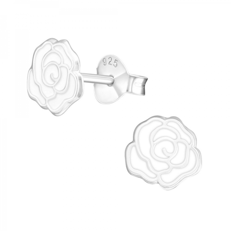 Rose flower earrings, 925 silver, 7mm