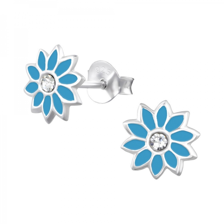 Flower with cristal earrings, 925 silver, 8x8mm