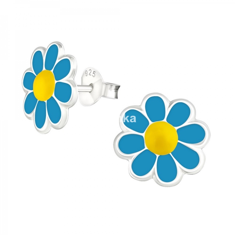 Cercei pentru copii floare, argint 925, 10x10mm