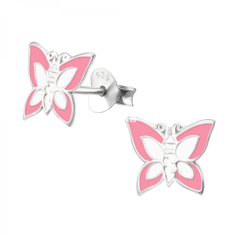 Pink butterfly earrings, 925 silver, 9x8mm