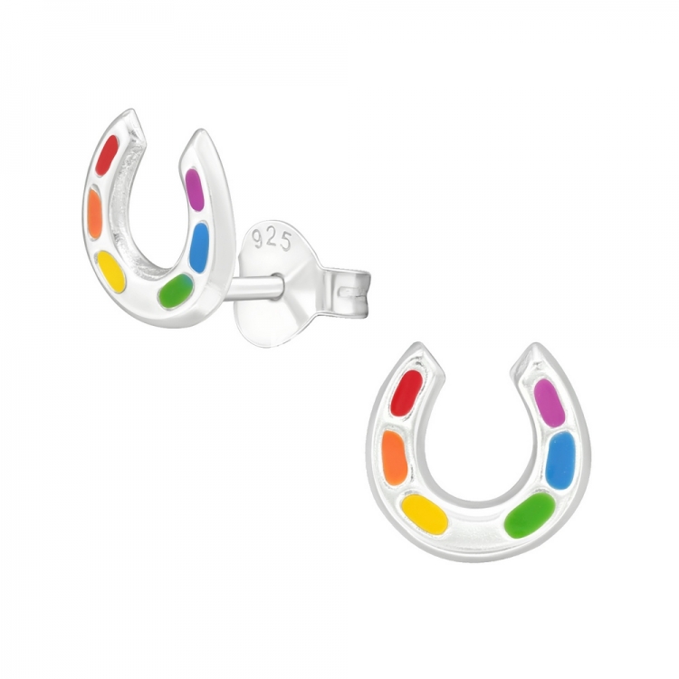 Multicolored horseshoe earrings, 925 silver, 7x7mm