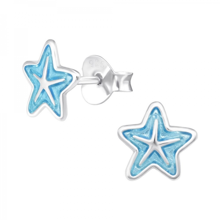 Turquoise star earrings, 925 silver, 7x7mm