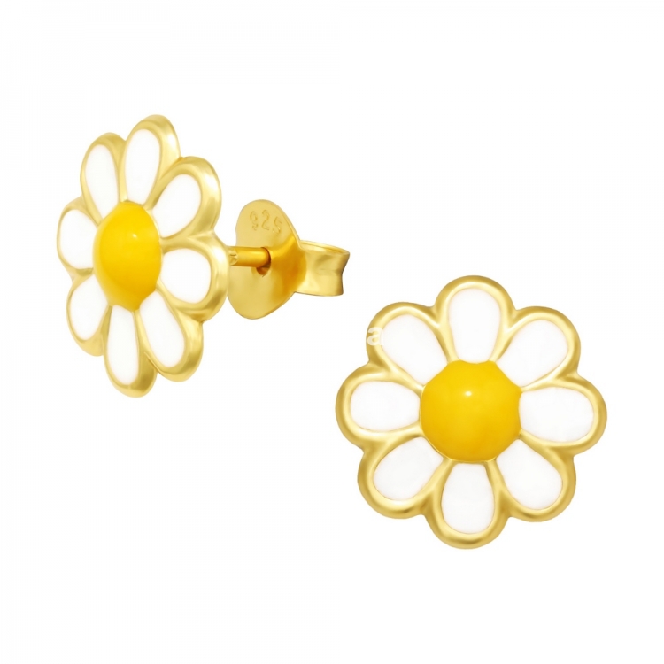 Chamomile earrings, gold plated 925 silver, 10x10mm