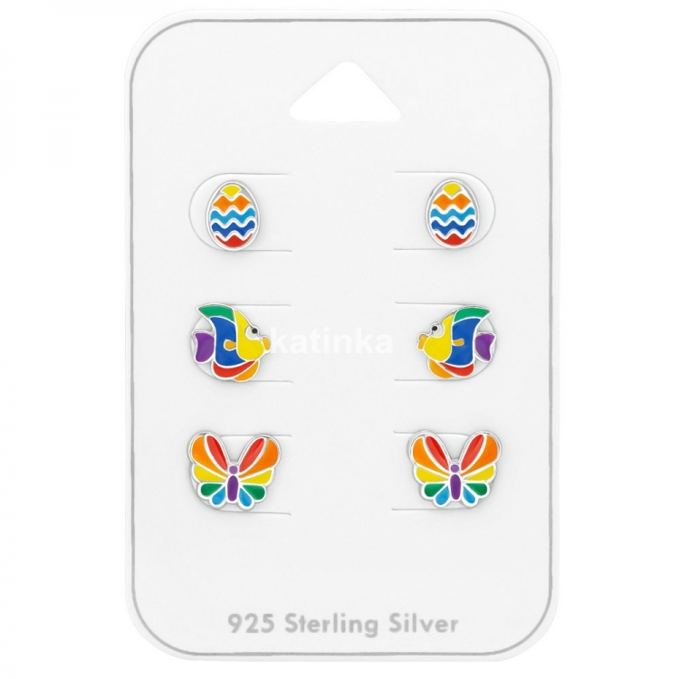 Set Cercei pentru copii ou-peste-fluturas, argint 925, 9x7mm