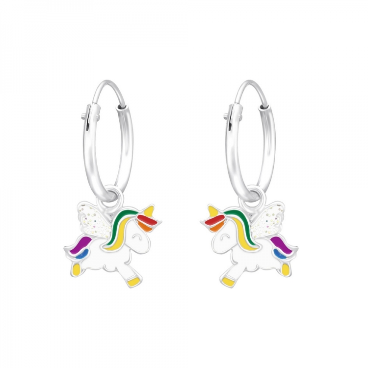 Cercei pentru copii unicorn multicolor, argint 925, 8x10mm