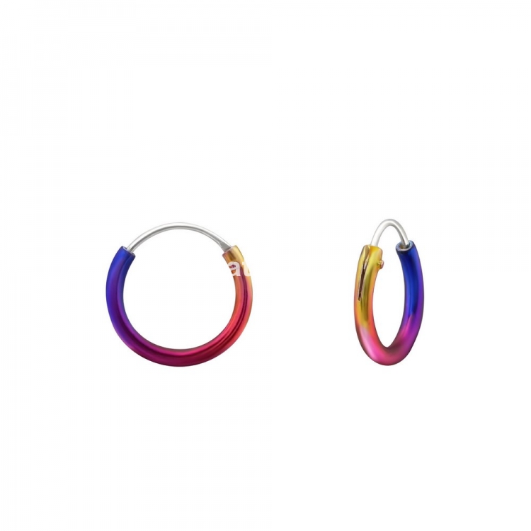 Rainbow ear hoops earrings, 925 silver, 10x1.2mm