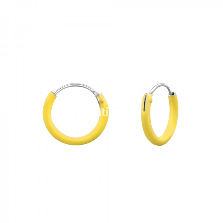 Yellow ear hoops earrings, 925 silver, 10x1mm