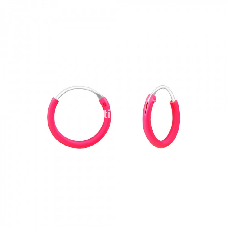 Neon pink ear hoops earrings, 925 silver, 10x1mm