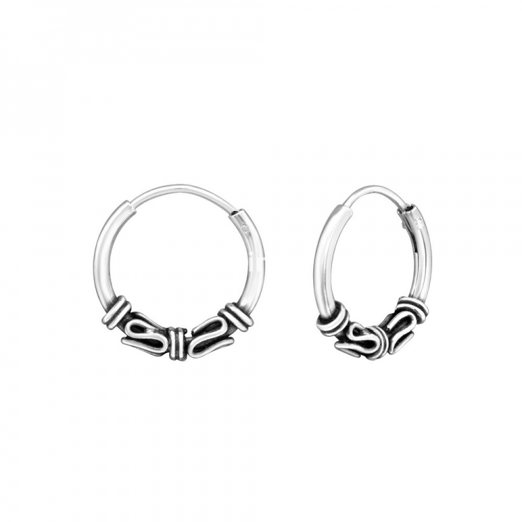 Bali ear hoops earrings, 925 silver, 12x1.2mm