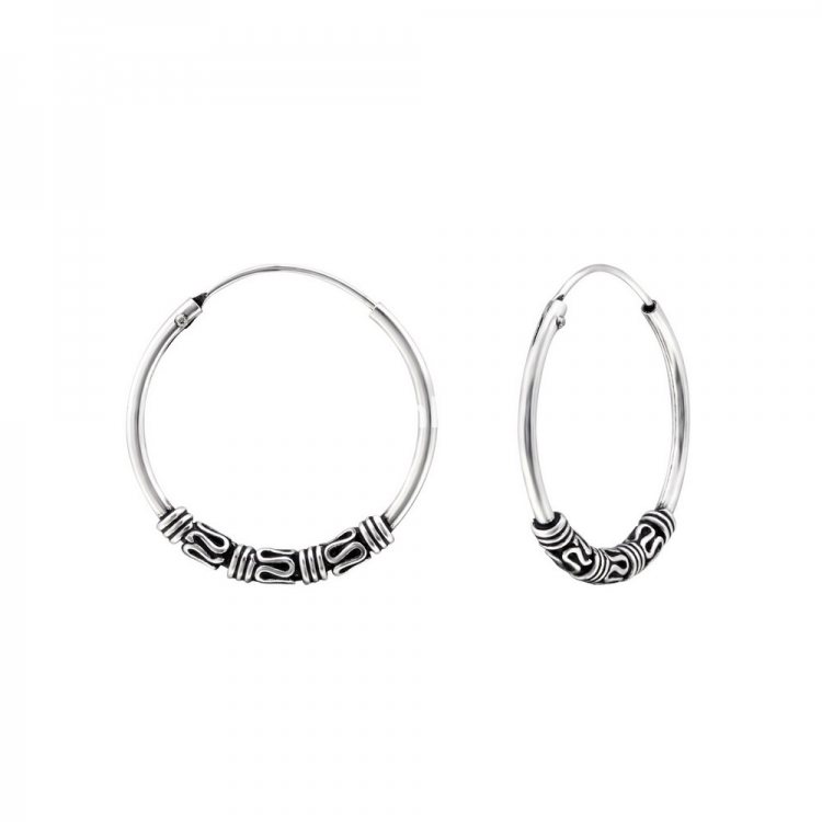 Bali ear hoops earrings, 925 silver, 20x1.2mm