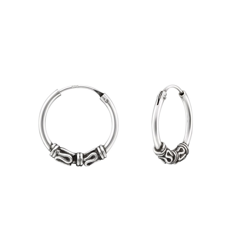 Bali ear hoops earrings, 925 silver, 14x1.2mm