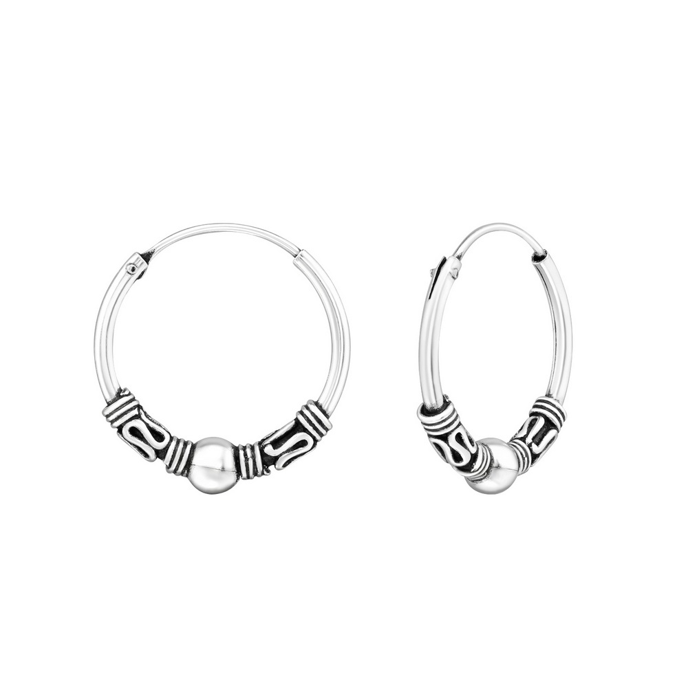 Bali ear hoops earrings, 925 silver, 16x1.2mm