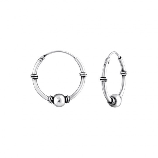 Bali ear hoops earrings, 925 silver, 16x1.2mm