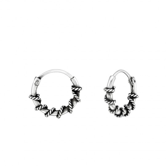 Bali ear hoops earrings, 925 silver, 10x1mm
