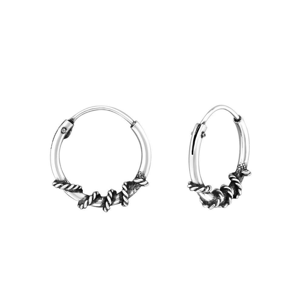 Bali ear hoops earrings, 925 silver, 12x1.2mm