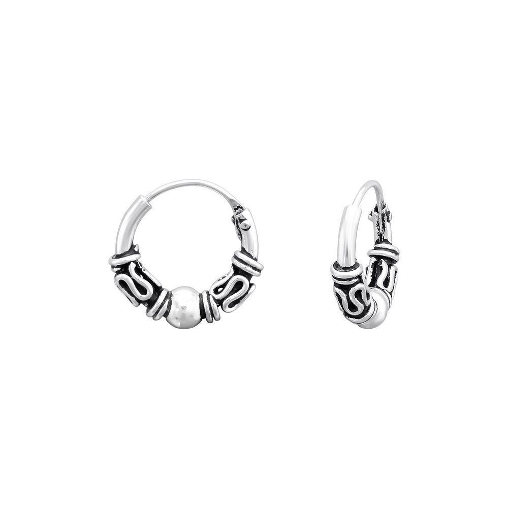 Bali ear hoops earrings, 925 silver, 10x1.2mm