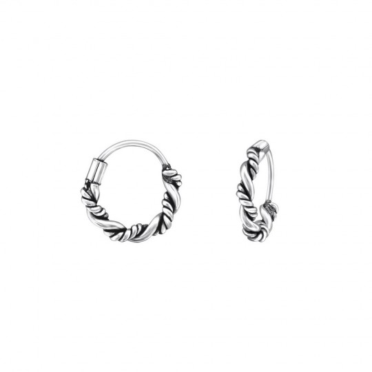 Bali ear hoops earrings, 925 silver, 10x2mm